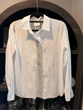 Lysse White Long-Sleeve Blouse with Metallic beaded Placket